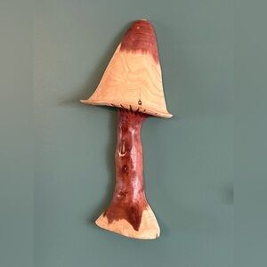 Cedar Wood Mushroom HandCarved Wall Hanging Decor Nature Whimsical Art